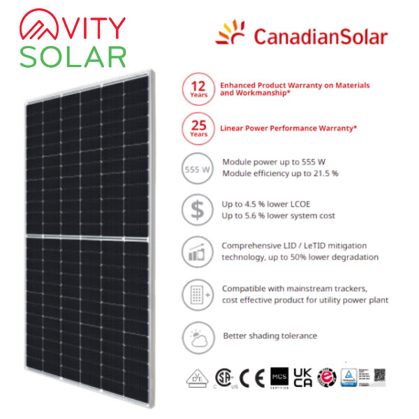 Tấm Pin NLMT Canadian Solar 605WP 1 mặt kính